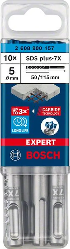 BOSCH Hammerbohrer SDS-plus-7X 5 x 50 x 115 mm 10er-Pack 2608900157