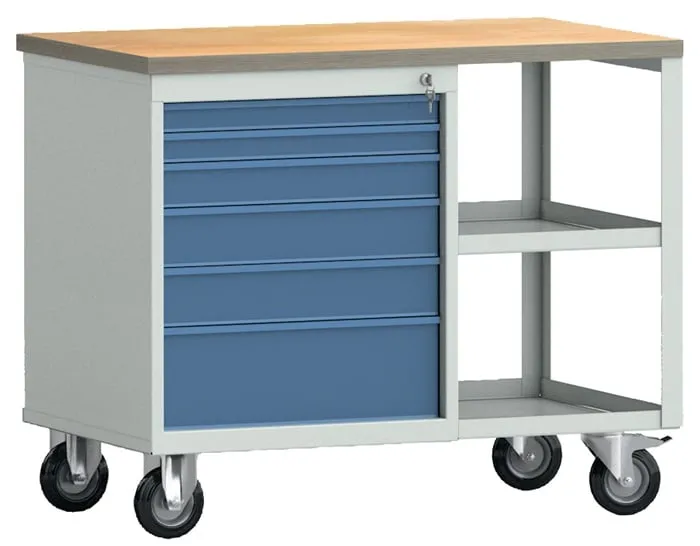 Werkbank PW700 B1000xT620xH805mm Buche Multiplex lichtgrau/brillantblau 6Schubl.