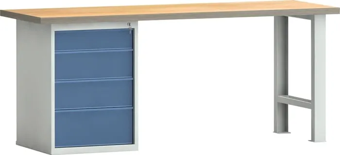 Werkbank PW700 B2000xT700xH840mm Buche Multiplex lichtgrau/brillantblau 4Schubl.
