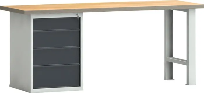 Werkbank PW 700 B2000xT700xH840mm Buche Multiplex lichtgrau/grau 4 Schubl.