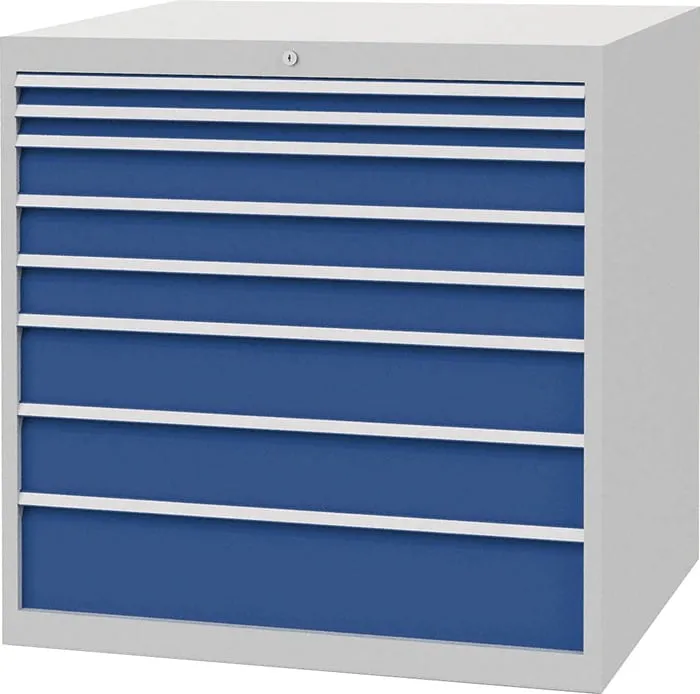 Schubladenschrank H1019xB1005xT736mm lichtgrau/signalblau 8 Schubl.Voll.Bedrunka