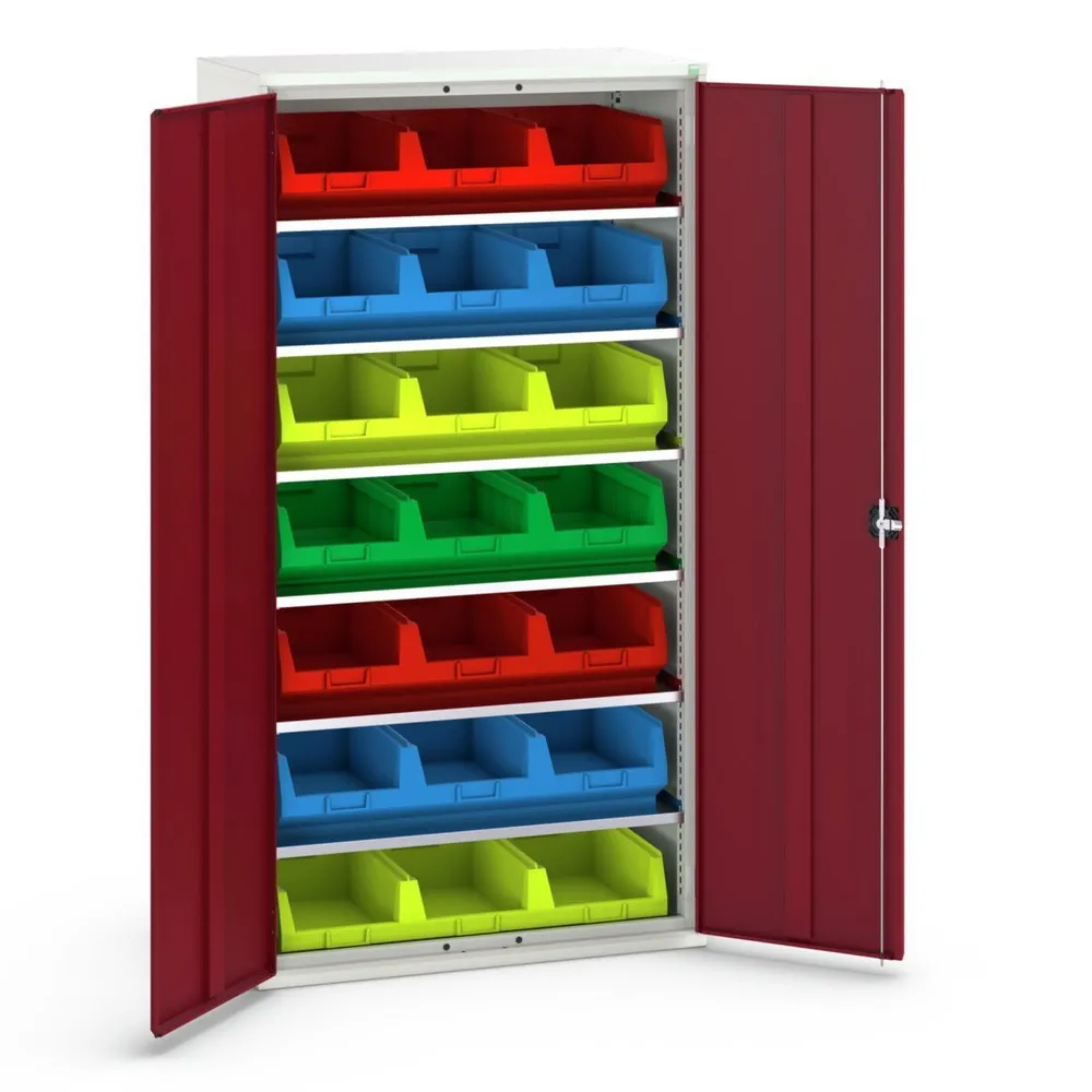 bott verso Magazinschrank, mit 6 Fachböden und 21 Sichtlagerkästen, BxTxH: 1050 x550 x 2000 mm