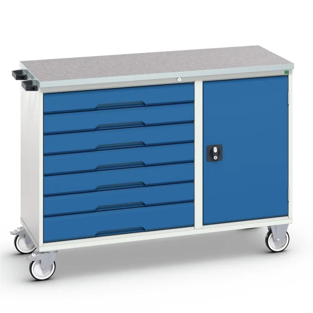 bott verso Montagewagen, mit 7 Schubladen, Tür und Linoleum-Top, BxTxH: 1300 x 600 x 980 mm