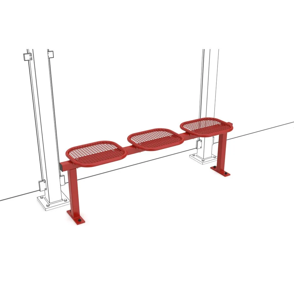 Drahtgitter-Sitzbank, freistehend, 3 Sitze, feuerrot