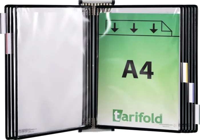 Wandhalter 5 Sichttafeln schwarz m.Drahtrahmen,ku.-ummantelt f.DIN A4 TARIFOLD
