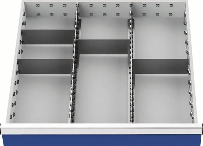 Schubladenunterteilungsmaterial Front-H.100-125mm 2 Längs-/4 Querteiler