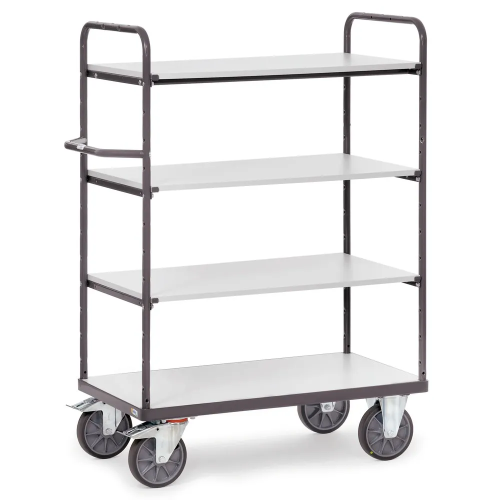 fetra® ESD-Etagenwagen, mit Holzböden, 4 Ladeflächen à 500 x 850 mm, Höhe 1.511 mm