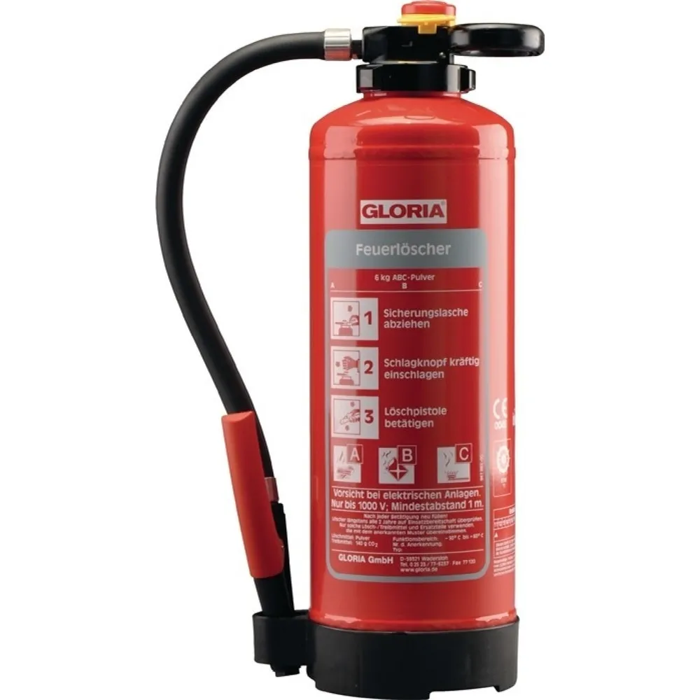 GLORIA Pulverfeuerlöscher, Brandklasse A 43 A 233 B C, 6 kg wiederaufladbar, mit Wandhalter