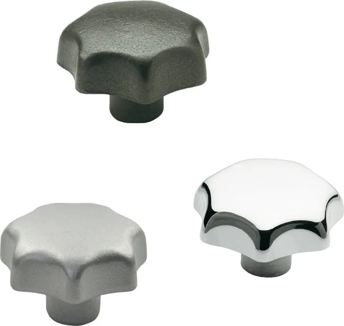 Sterngriff DIN 6336 m.Gewindebuchse Ku.d1 32mm d2 M 6mm VE: 25St.