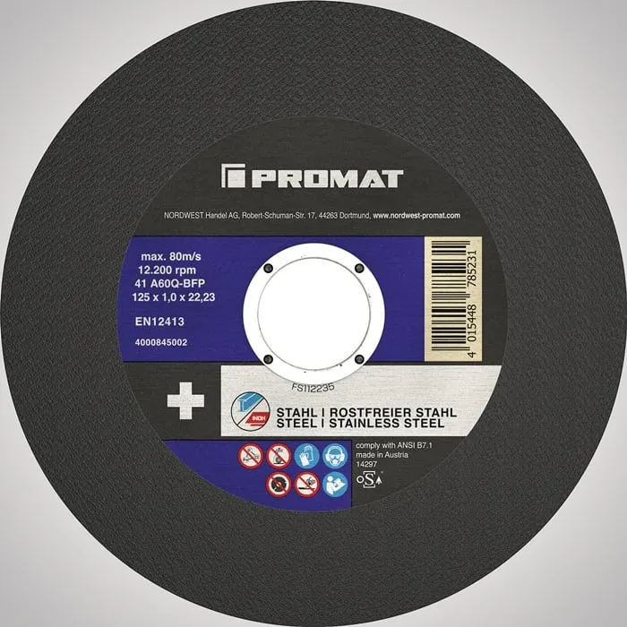Premium-Trennscheibe 2in1 D125x1mm ger.INOX/Stahl Bohr.22,23mm PROMAT VE: 25St.