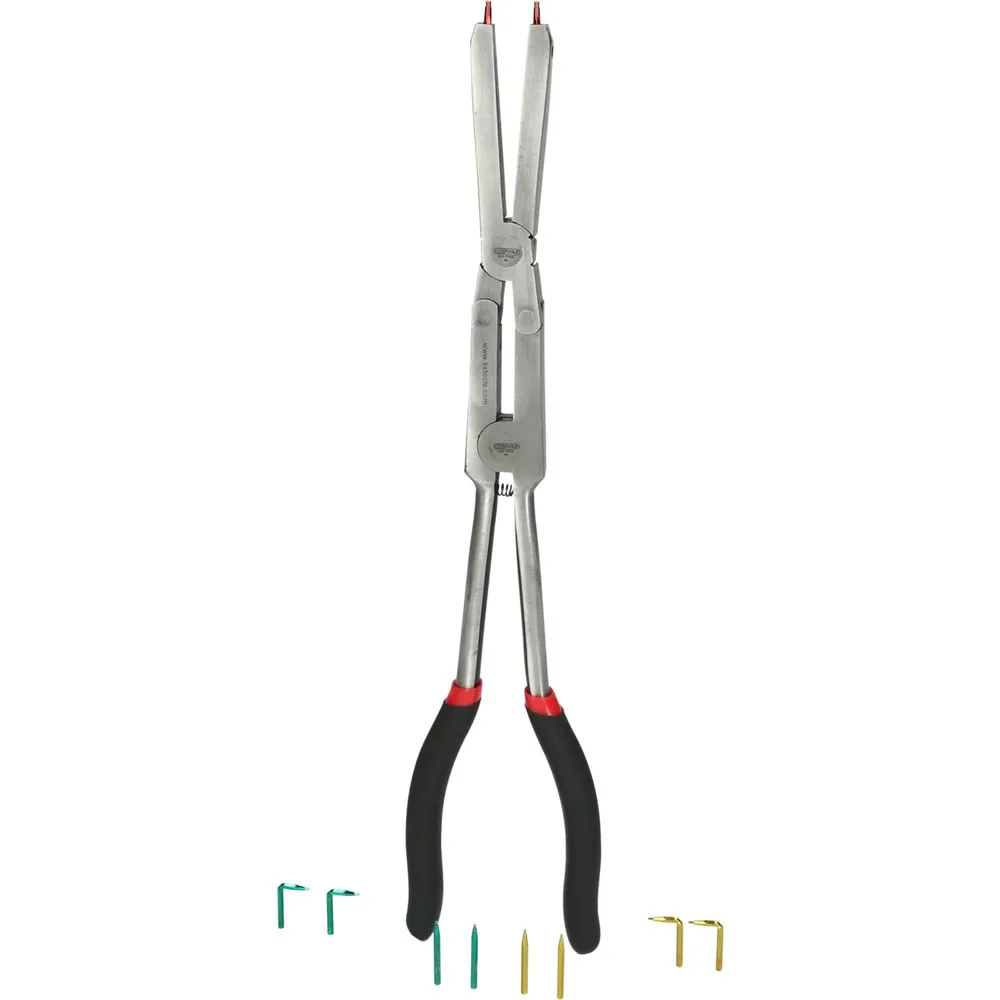 KS TOOLS Doppelgelenk-Sicherungszange für Außensicherungsringe mit auswechselbaren Spitzen