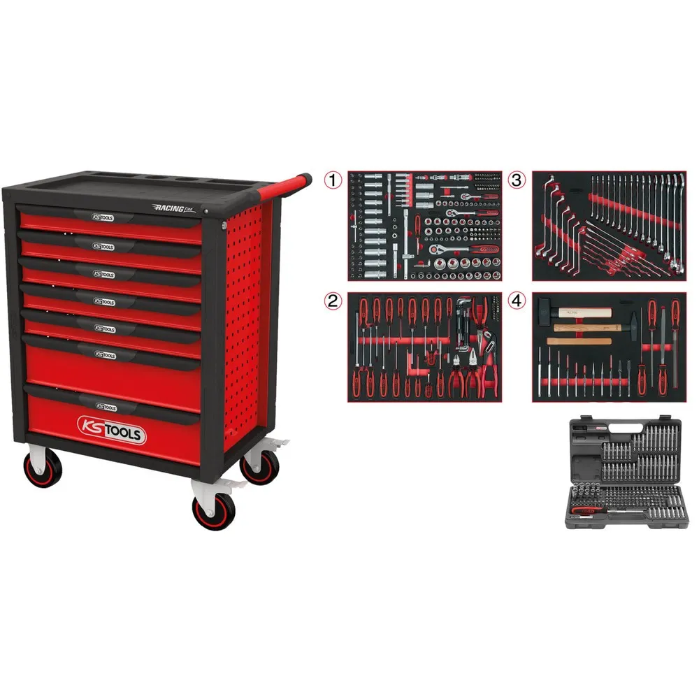 KS TOOLS RACINGline SCHWARZ/ROT Werkstattwagen mit 7 Schubladen und 515 Premium-Werkzeugen