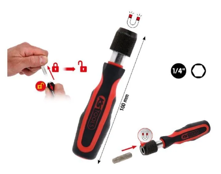 KS Tools Mini Bit Schraubendreher mit Schnellveriegelung 1/4 Zoll