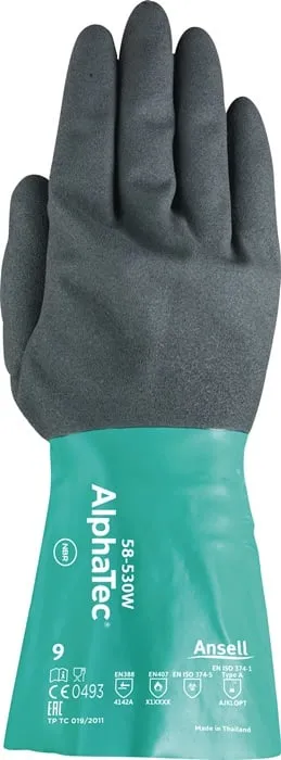 Chemiehandschuh Alpha-Tec 58-530W Gr.9 grün/grau EN 388,EN 374,EN 1149 Kat.III