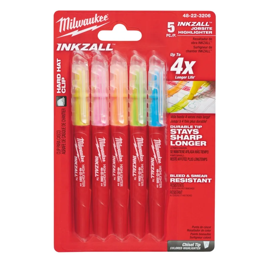 Milwaukee INKZALL Leuchtmarker Set 5-teilig blau, grün, gelb, orange, pink