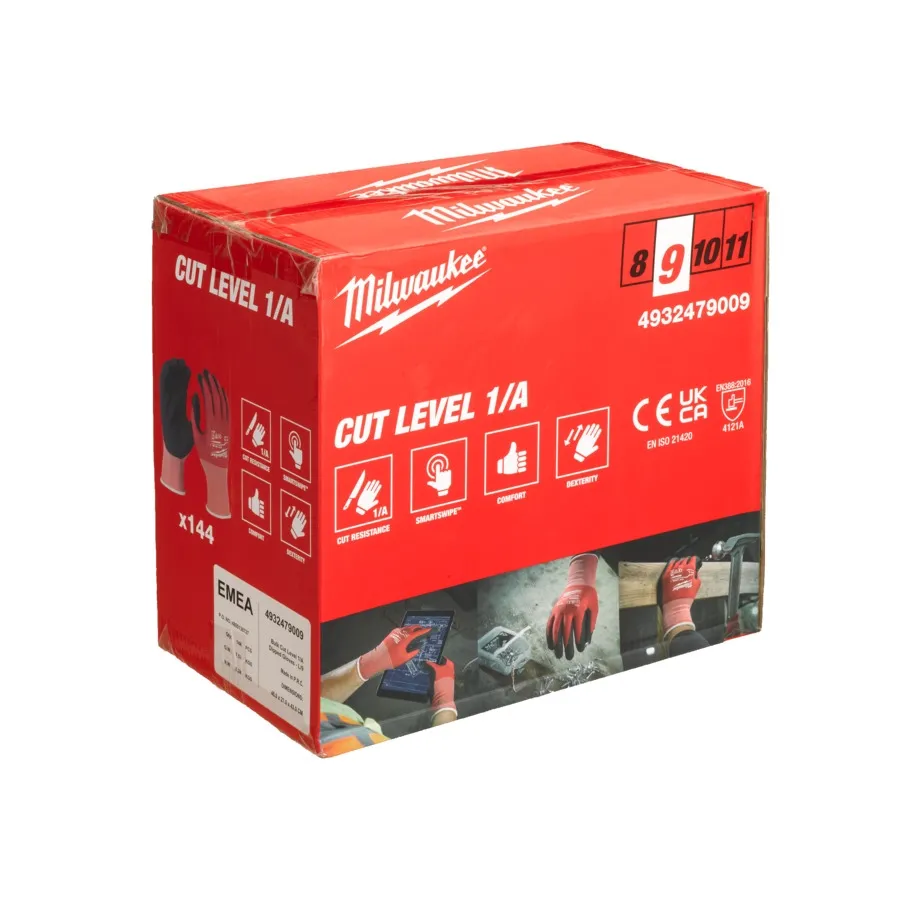 Milwaukee Schnittschutzhandschuhe Klasse 1/A Größe 9 (L) 144er Pack