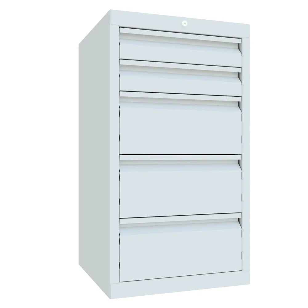 PAVOY Leichter Schubladenschrank, Gleitführung, Schubladen 2x100 + 3x200 mm, Breite 500 mm, lichtgrau, lichtgrau