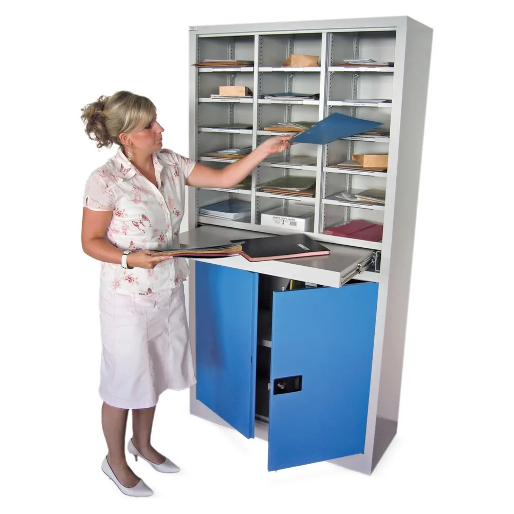 PAVOY Sortierschrank, 18 Fächer + Flügeltürschrank, lichtgrau, resedagrün