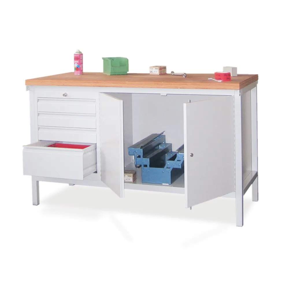 PAVOY Werktisch mit Schubladenblock + Schrank, HxBxT 900 x 1.500 x 700 mm, lichtgrau, anthrazitgrau