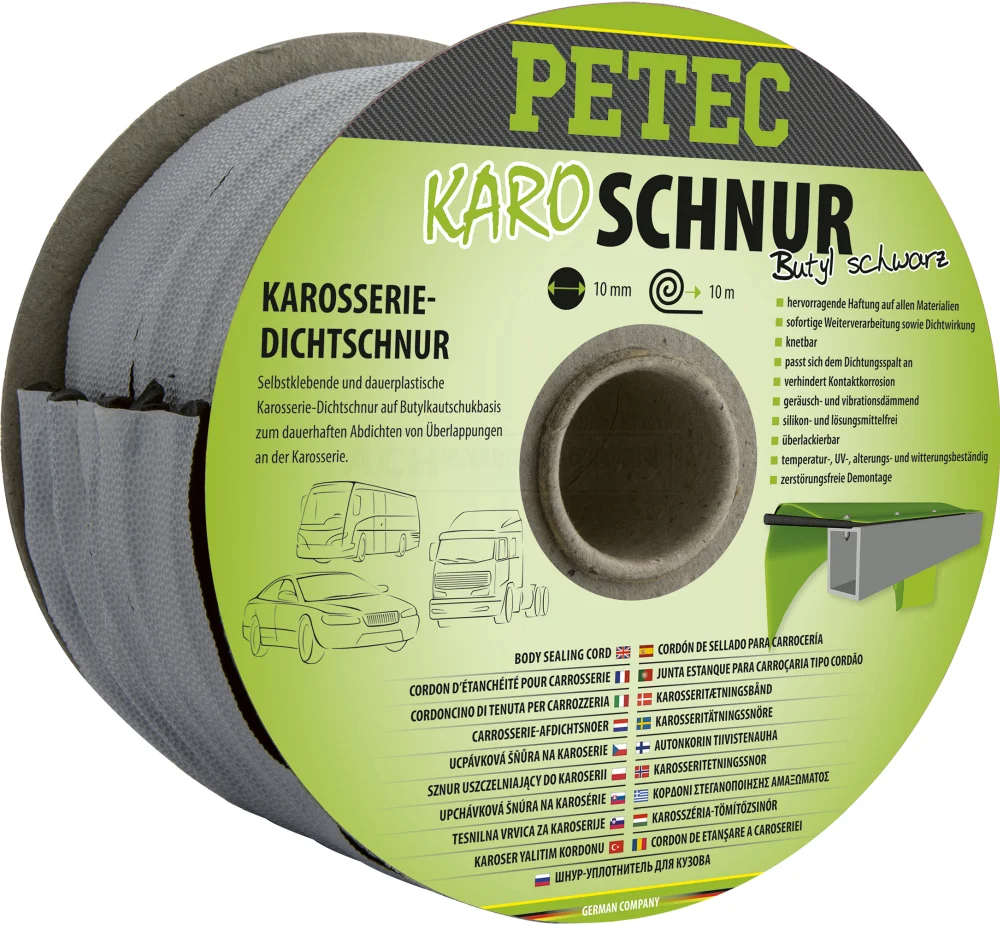 PETEC Karo-Schnur Karosseriedichtschnur Buthyl rund schwarz 10mm x 10m - 87510