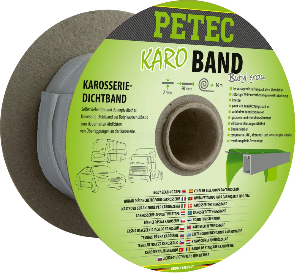PETEC Karo-Band Karosseriedichtband Buthyl flach grau 20mm x 2mm x 16m - 87520