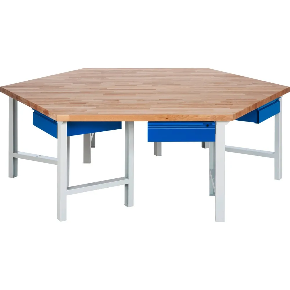 RAU Gruppenwerkbank Serie 4000, HxBxT 840 x 2.700 x 2.340 mm, 6 Schubladen mit Griffkantung