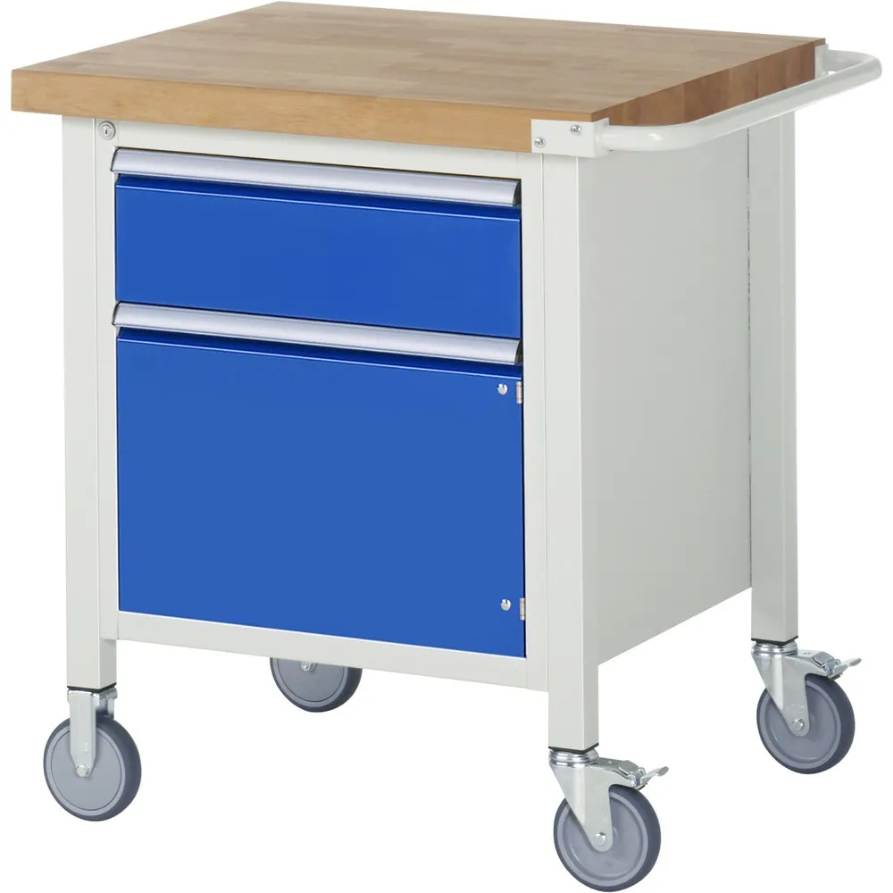 RAU mobile Werkbank Serie 8000, HxBxT 880-1.080 x 750 x 700 mm, 1 Container, 1 Flügeltür, 1 x 90%-Auszug-Schublade