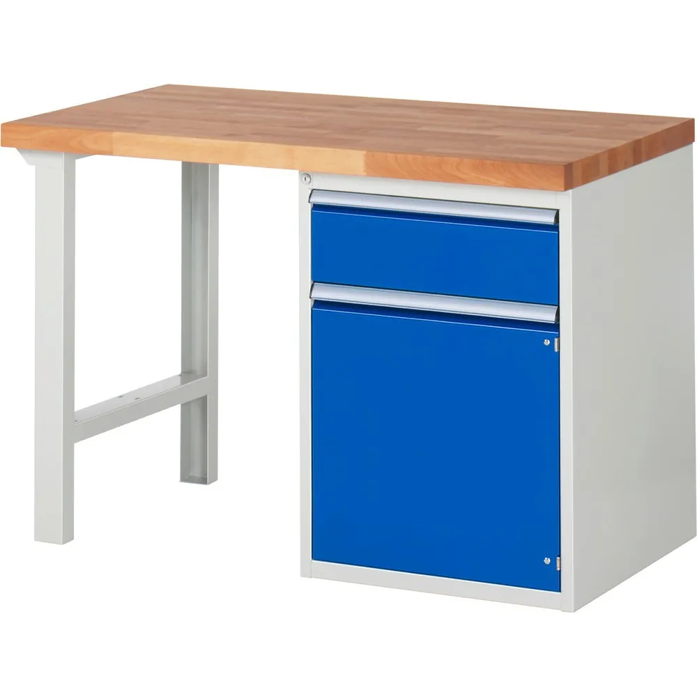 RAU Werkbank Serie 7000, 1 Container, HxBxT 840 x 1.250 x 700 mm, 1 x 90%-Auszug-Schublade, 1 Flügeltür, 1 Fachboden