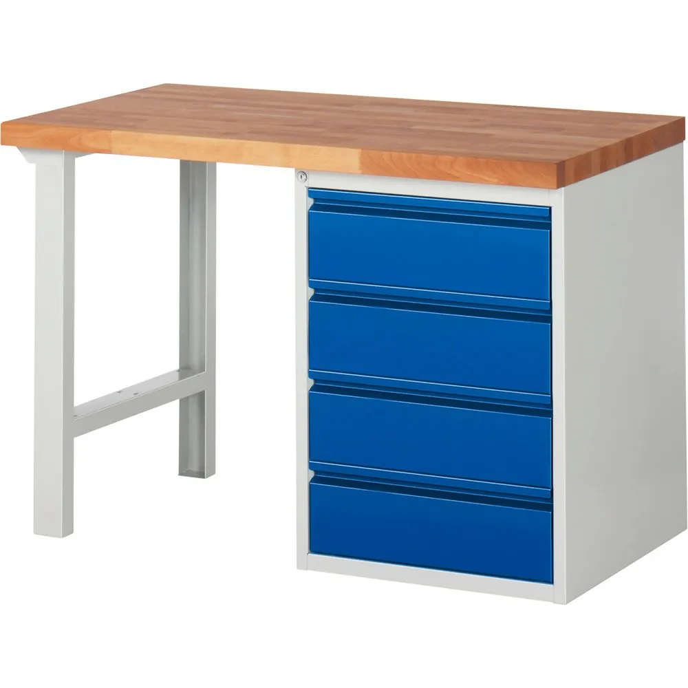 RAU Werkbank Serie 7000, 1 Container, HxBxT 890 x 1.250 x 700 mm, 4 Schubladen mit integrierter Griffleiste