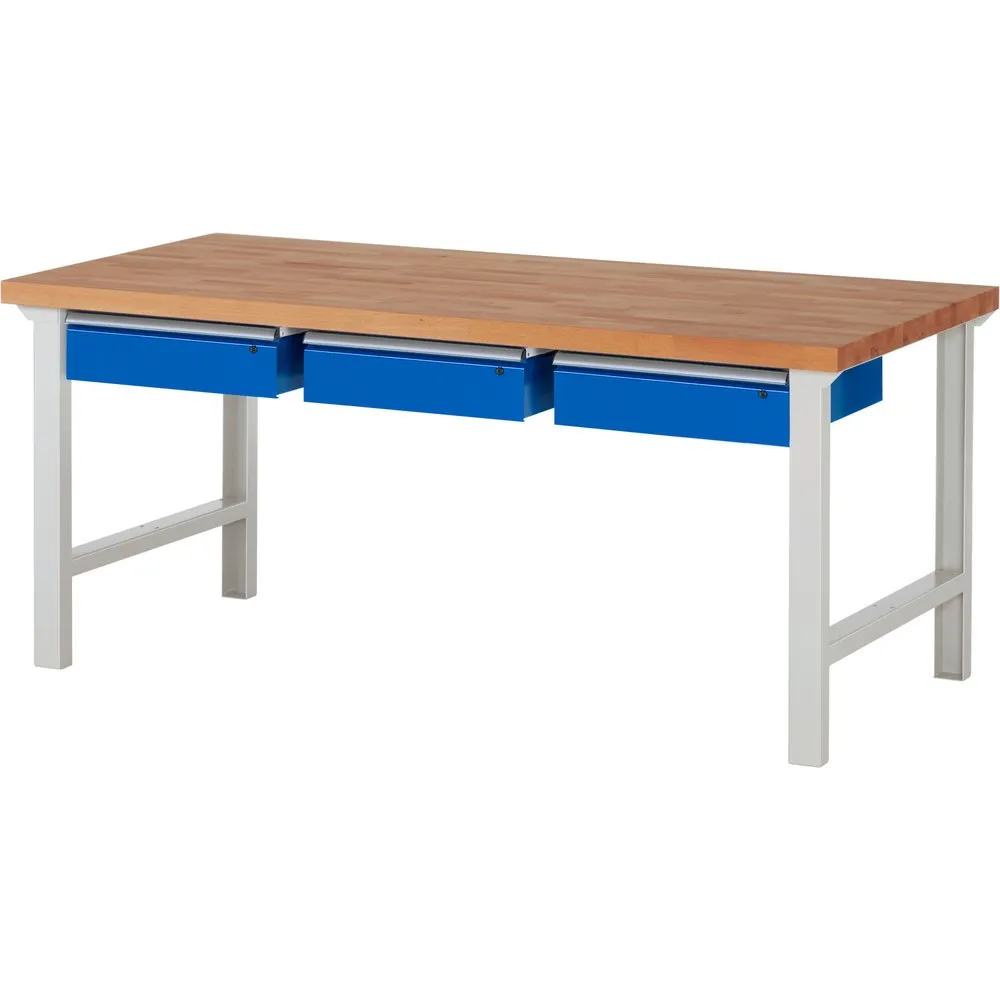 RAU Werkbank Serie 7000, HxBxT 840 x 2.000 x 900 mm, 3 Schubladen 3 x 150 mm, Schubladen-TK 50 kg