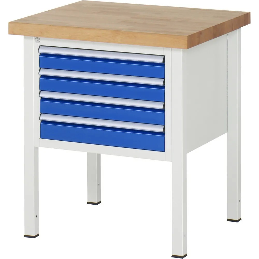 RAU Werkbank Serie 8000, HxBxT 840-1.040 x 750 x 700 mm, 4 x 90%-Auszug-Schubladen 4 x 90 mm, Breite 490 mm