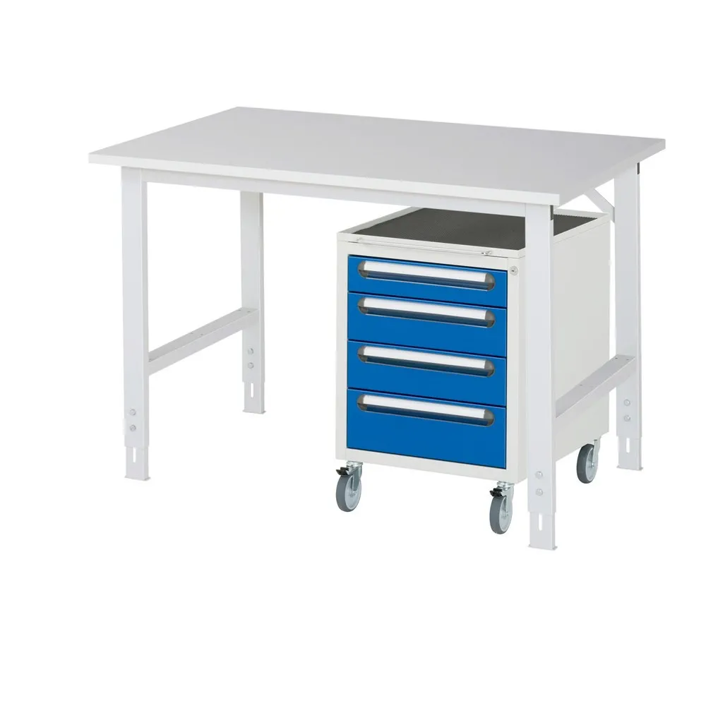 RAU Werkstatt-Set TOM 2-teilig, mit Werktisch, HxBxT 760-1.080 x 1.250 x 800 mm, Arbeitsplatte Melamin-Belag, zzgl. Roll-Container mit 3 Schubladen, HxBxT 690 x 480 x 600 mm