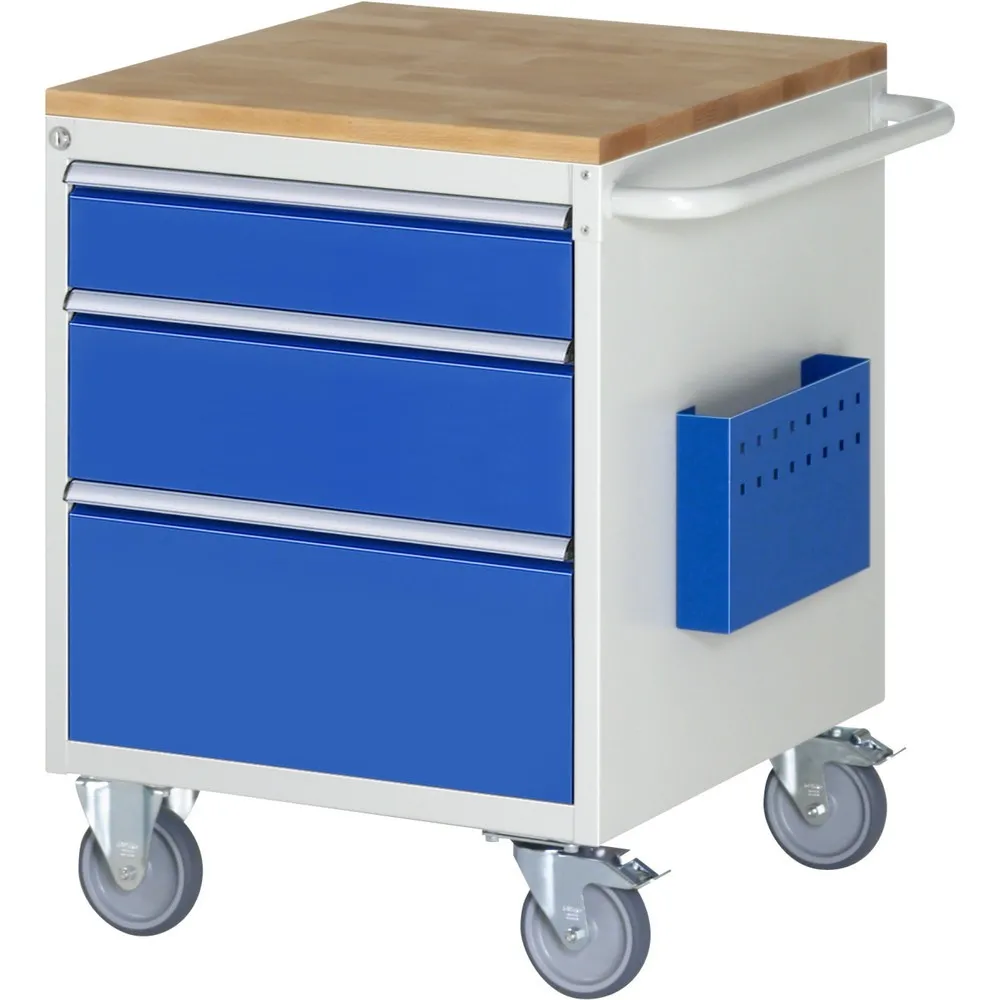 RAU Werkstattwagen Serie 7000, HxBxT 795 x 580 x 650 mm, 3 x 90%-Auszug-Schubladen 1 x 120, 1 x 180, 1 x 240 mm, Arbeitsplatte Buche