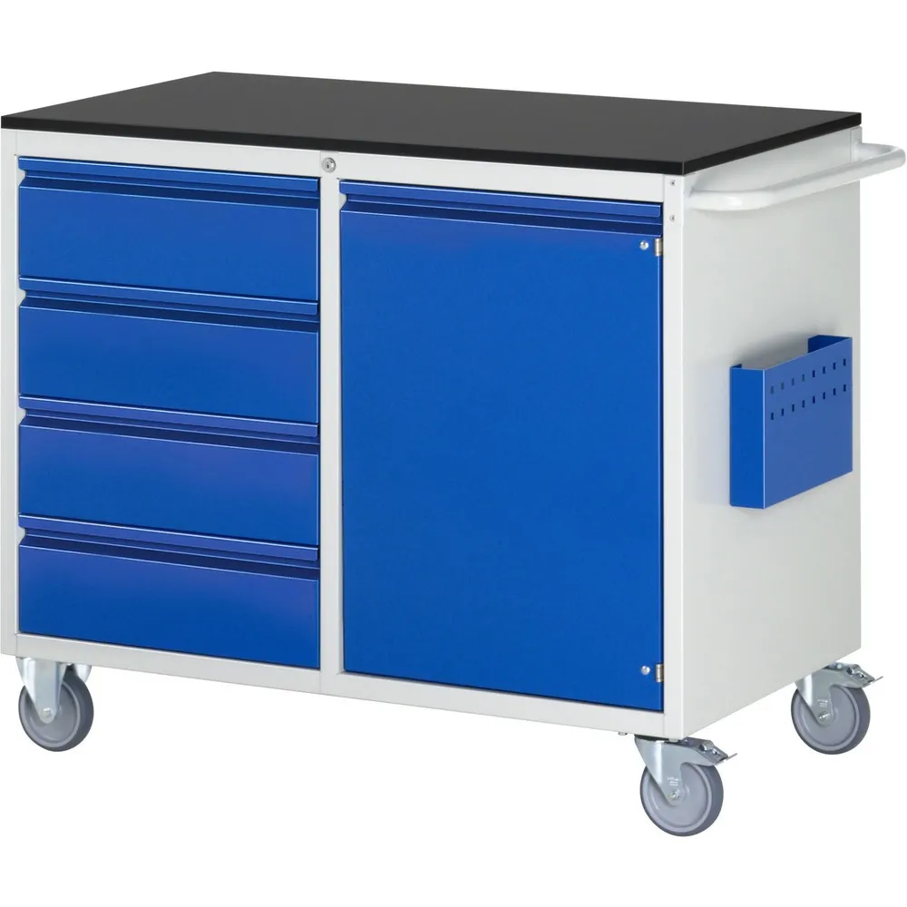 RAU Werkstattwagen Serie 7000, HxBxT 975 x 1.145 x 650 mm, 1 Flügeltür, 4 x 90%-Auszug-Schubladen 4 x 180 mm, Arbeitsplatte Melamin