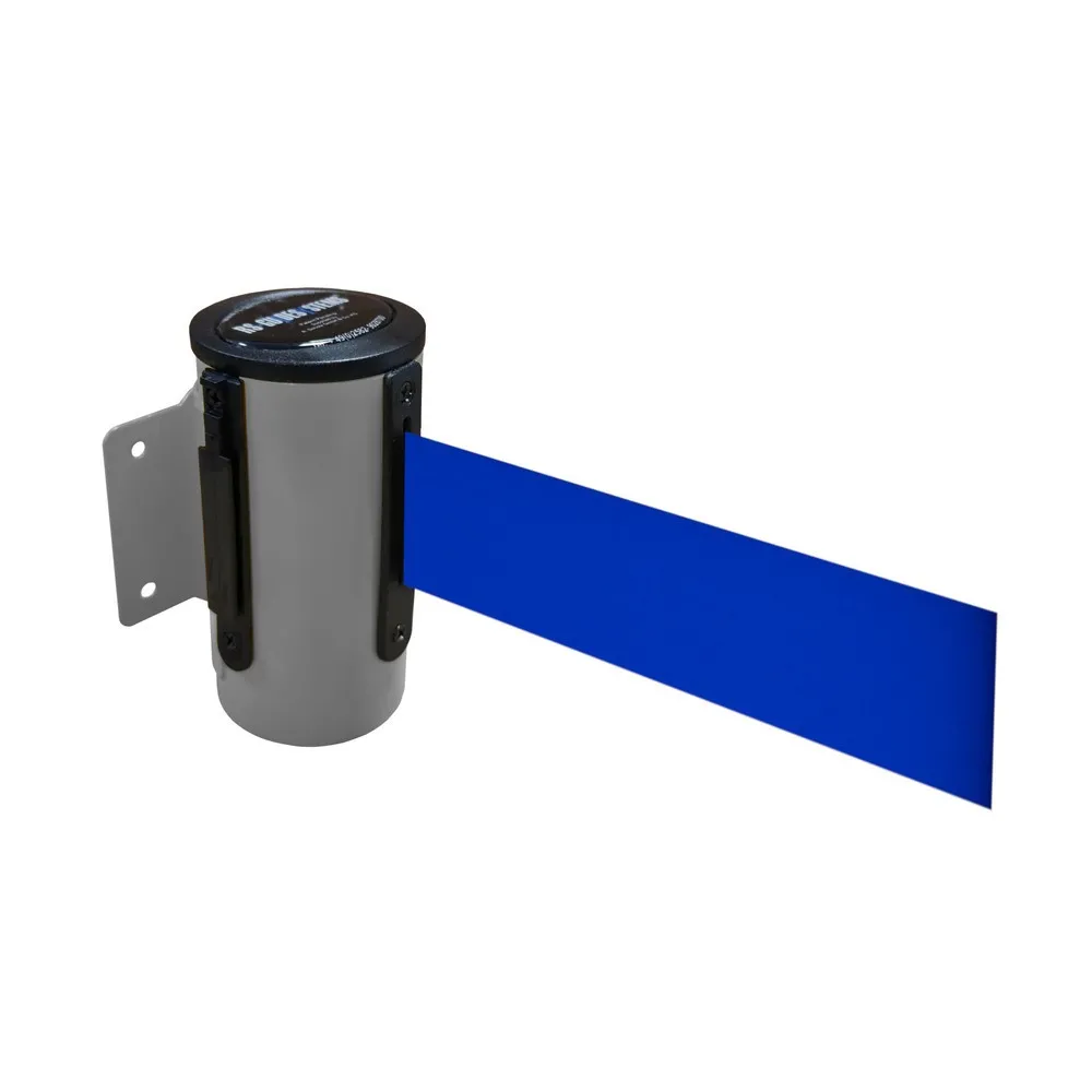 RS-GUIDESYSTEMS® Wandgurt-Kassette aus Metall, pulverbeschichtet, Auszugslänge 4 m, grau, blau