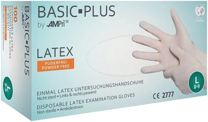 Einw.-Handsch.Basic Plus Gr.M hellbeige Latex EN 455 PSA I 100 St./Box AMPRI