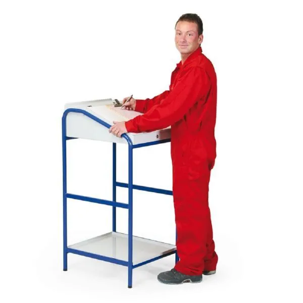 Taurotec Stehpult stationär 1 Blechablagen unten RAL 5010 Breite 546 x 1150 Höhe mm