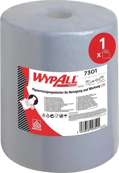 Wischtuch WYPALL L20 7301 L.ca.385 mmxB.ca.325mm blau 2-lag.500 Tü./Rl.KIMBERLY-