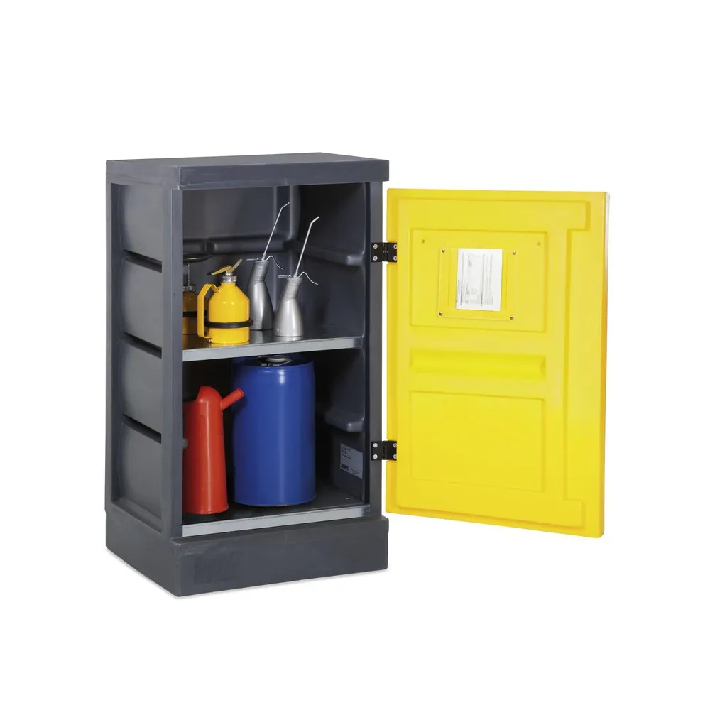 Denios Chemikalienschrank aus PE, HxBxT 1.130 x 610 x 640 mm, 2 Gitterroste, verzinkt