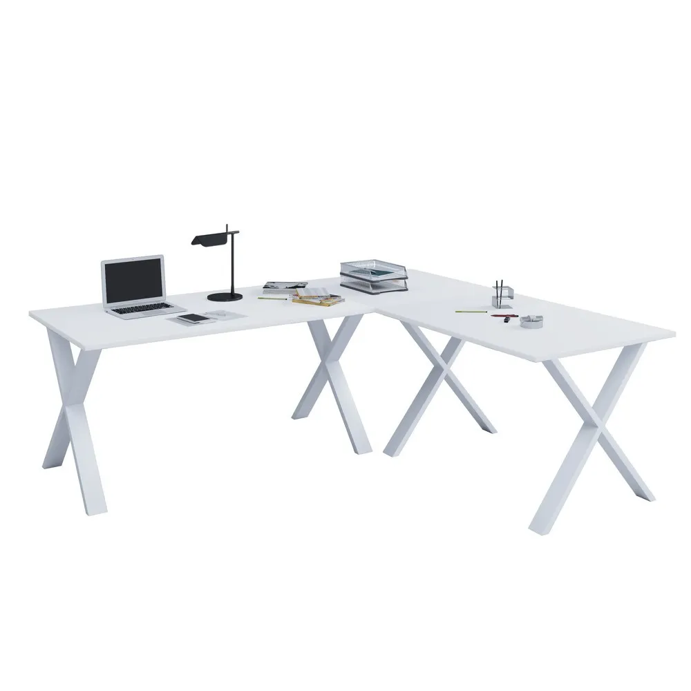 VCM Büro-Eckschreibtisch Lona, X-Fußgestell, Tischplatten BxT 1.600 x 800 und 1.600 x 800 mm, weiß