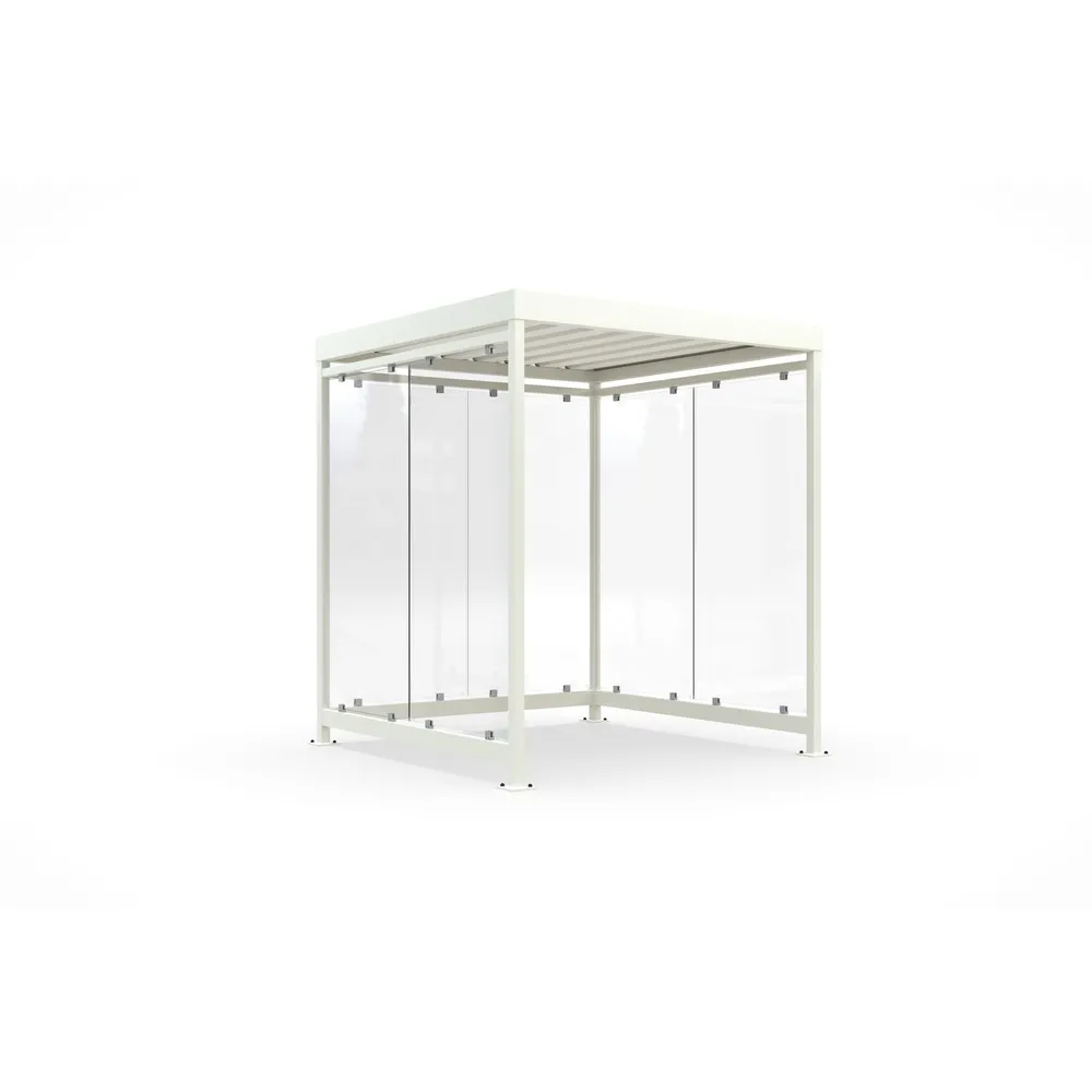 wsm® Raucherunterstand, fertig montiert, für 4-9 Personen, 6 Elemente, RAL 9002 grauweiß - ohne Glasdekor