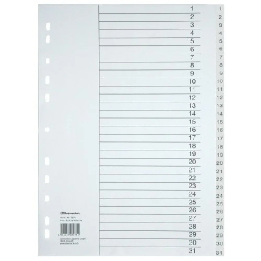 Soennecken Register 2125 DIN A4 1-31 volle Höhe PP weiß