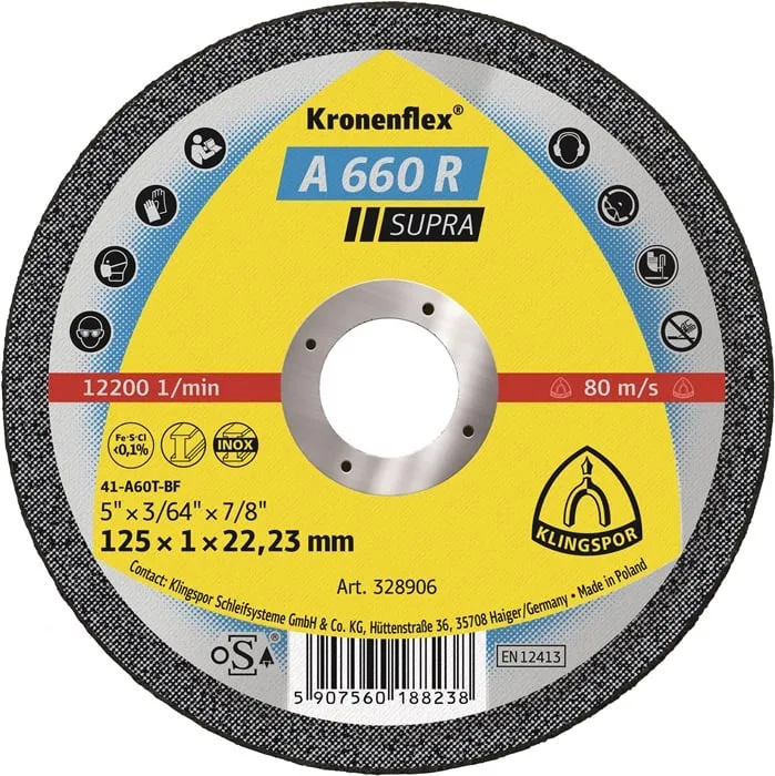 Trennscheibe A 660 R Supra D115x1mm ger.INOX Bohr.22,23mm KLINGSPOR VE: 25St.