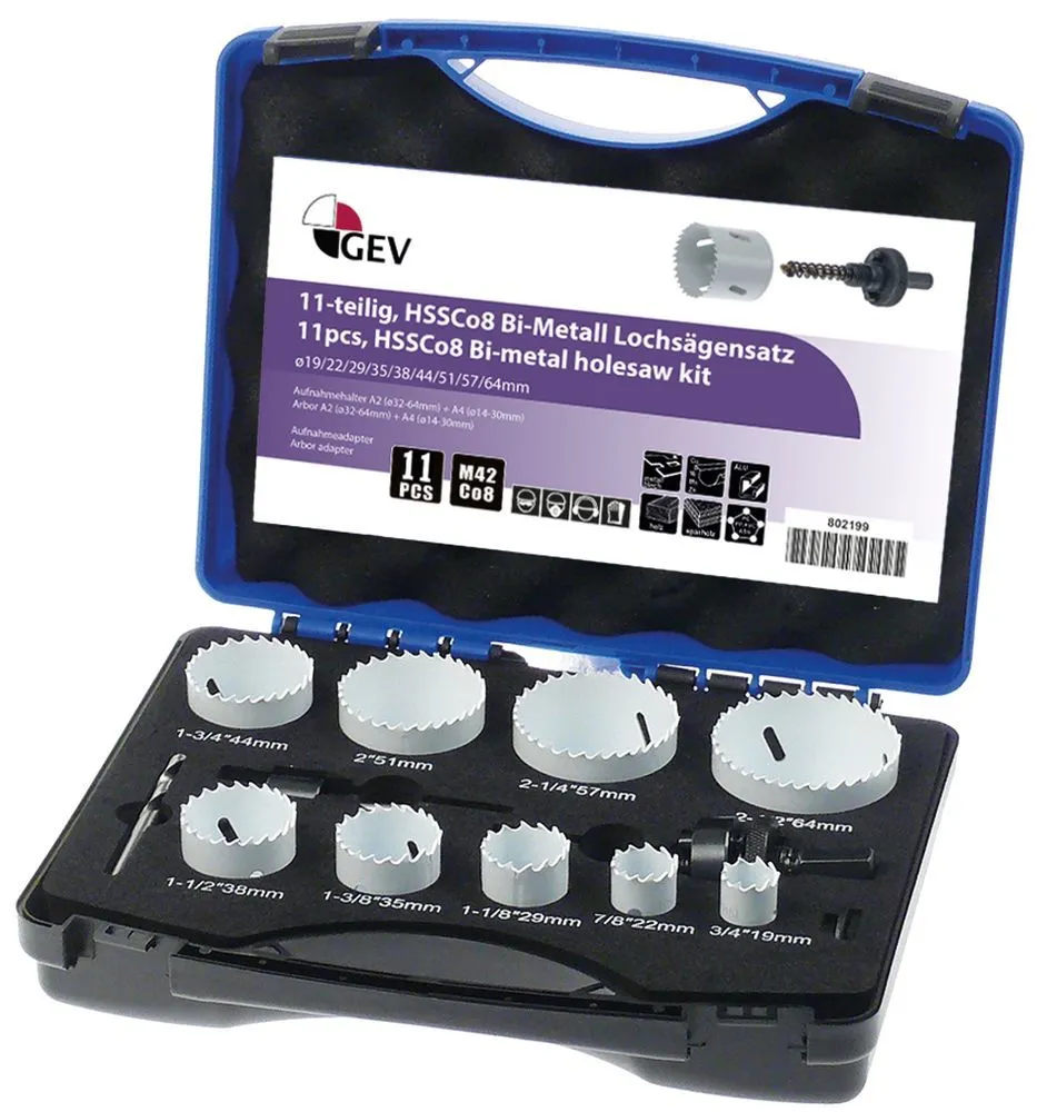 Lochsägensatz mit Feinverzahnung ø 19/22/29/35/38/44/51/57/64mm