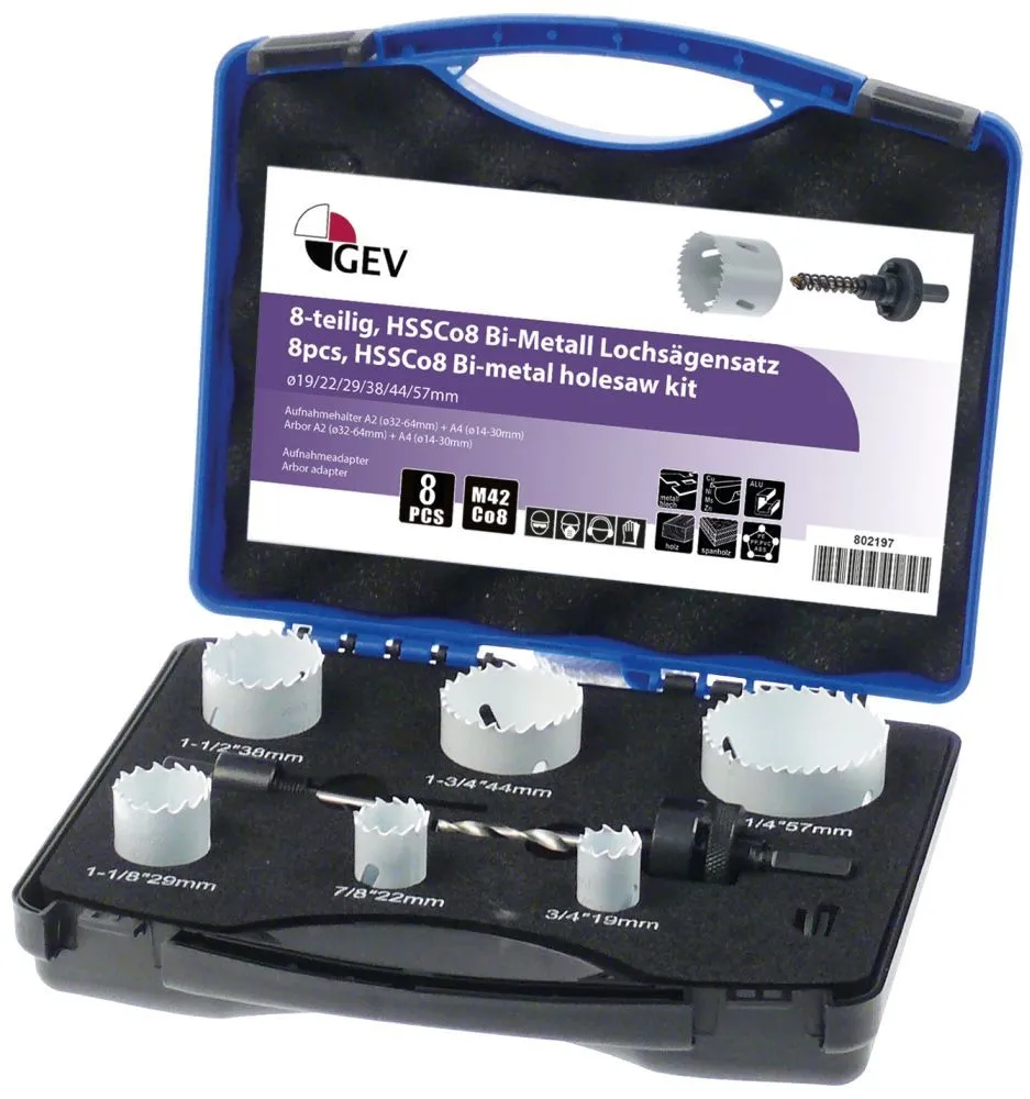 Lochsägensatz mit Feinverzahnung ø 19/22/29/38/44/57mm 8-teilig