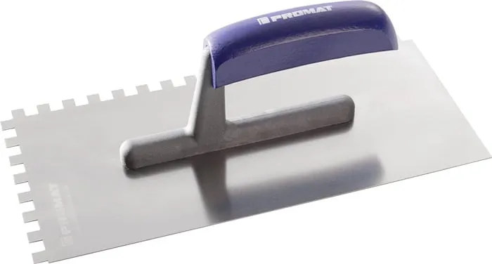 Glättekelle L.280mm B.130mm Zahn 8x8 rostfrei,m.H-Heft VA S.0,7mm PROMAT VE: 10St.