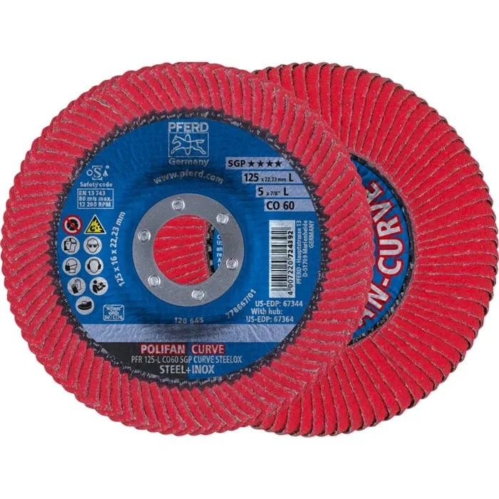 Fächerscheibe POLIFAN CO SGP CURVE STEELOX D.125mm K.60 CURVE INOX/Stahl L PFERD VE: 10St.