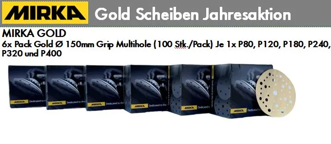 MIRKA GOLD 150mm Grip Jahresaktion Multiloch 600x Scheiben KIT2402ARMDE