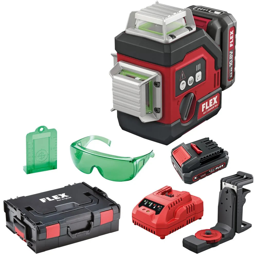 FLEX 360° Akku-Linienlaser + Stativ ALC 3/360-G/R 10.8 Set + LKS 65-170 F1/4 532.862