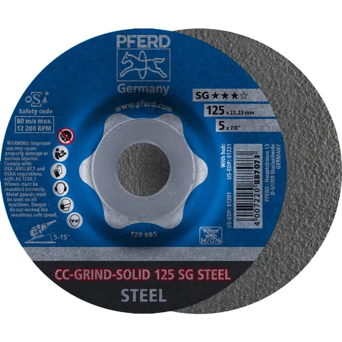 Schleifscheibe CC-GRIND-SOLID SG STEEL D125xSmm gekr.STA Bohr.22,23mm PFERD VE: 10St.